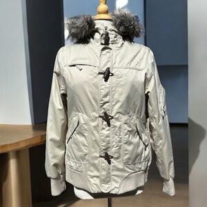 B by Burton Madison Beige Hooded Snow Board Ski Jacket with Removable Fur Trim